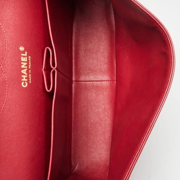 Chanel Red Chevron Quilted Lambskin Leather Classic Jumbo Double Flap Bag - Picture 8 of 9